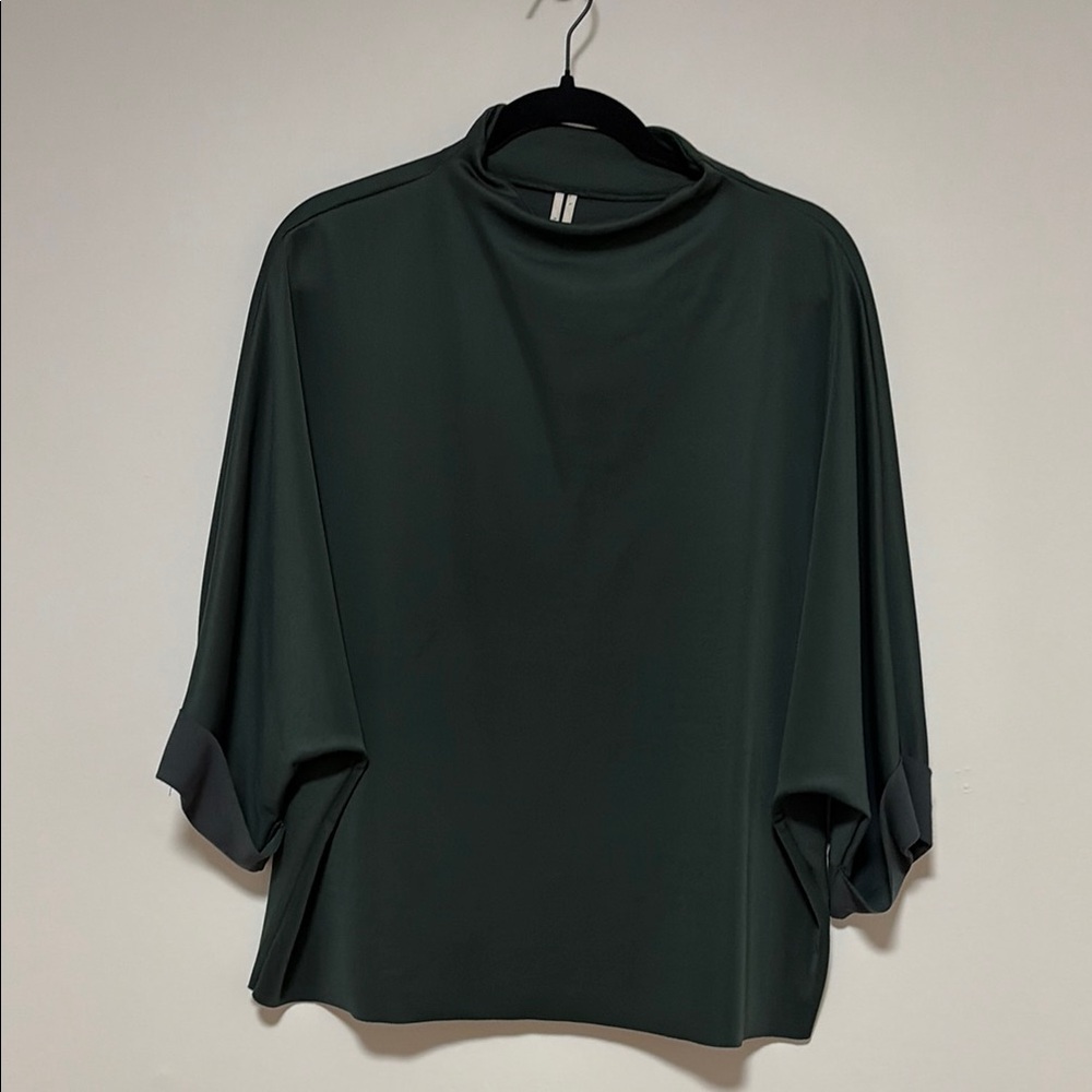 Anthropologie Forest Green Mock Neck Top EUC
